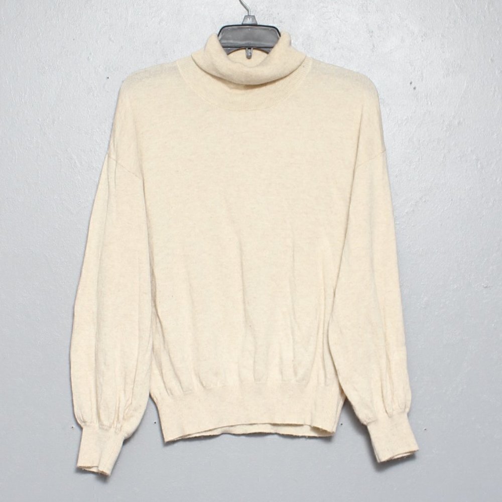 Callahan Josephine turtleneck balloon cuffed sleeve cream angora blend sweater